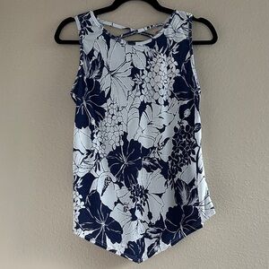 SJS Petite Blue and White Tropical Print Tank Top